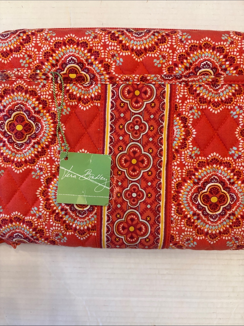 Vera Bradley Red Quilted Cosmetic Case with Floral Medallion Print